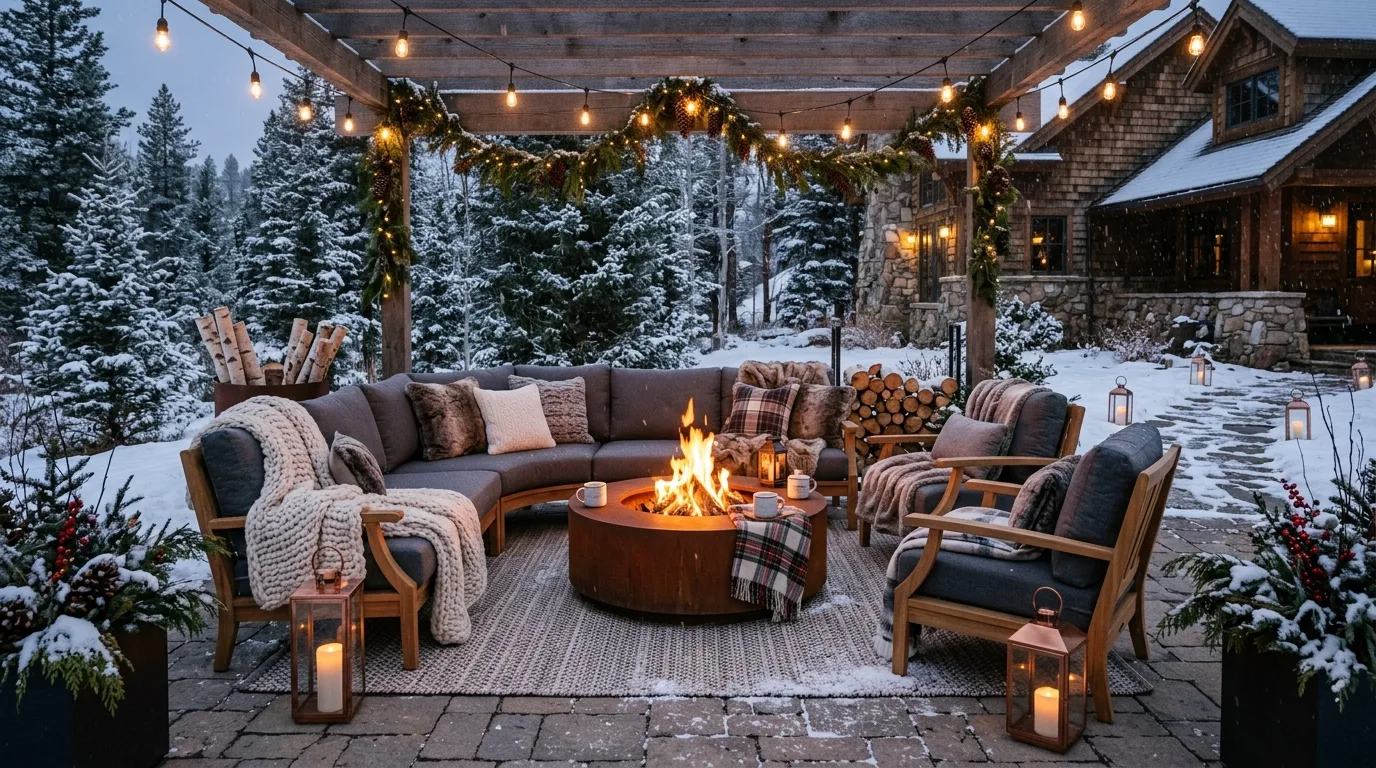 Finish with a patio that feels cozy well past sunset inspiration for an outdoor winter patio.